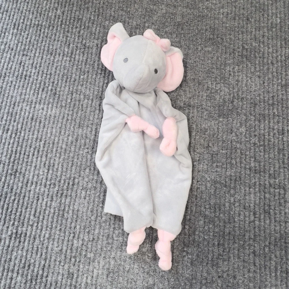 Dan Dee Baby Lovey Security Blanket Elephant Plush Gray Bow Rattle Embroidered